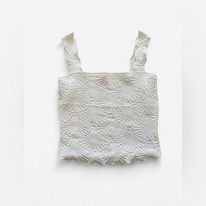Woman’s white floral embroidered crop top with ruffle trim - Small
